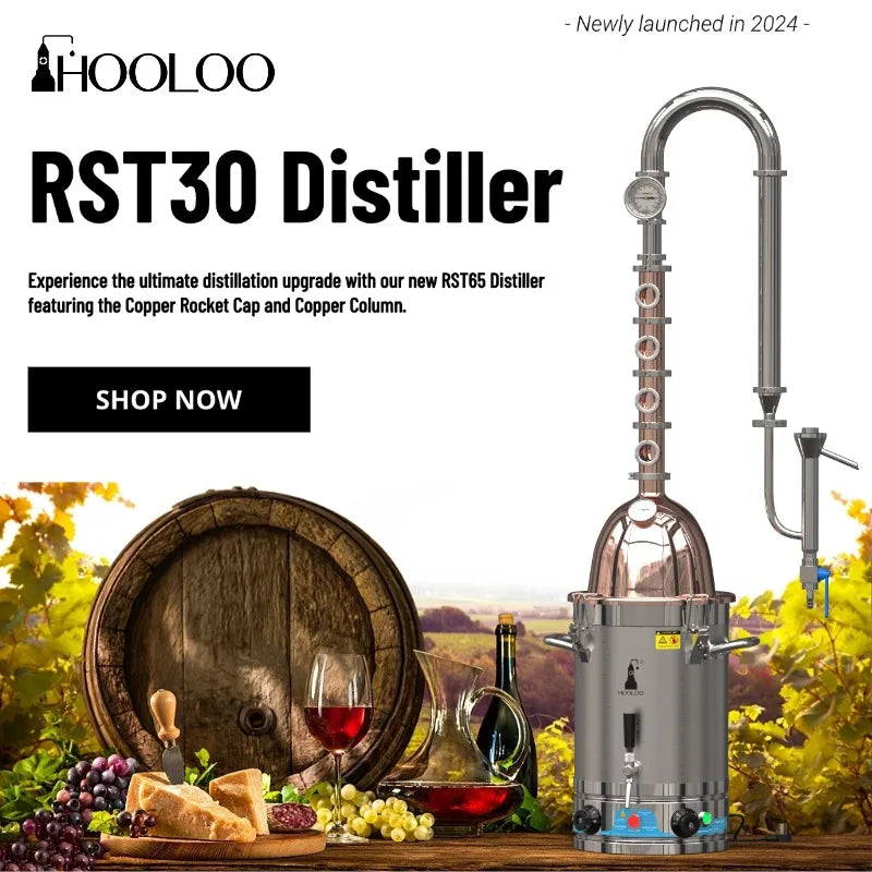 HOOLOO RST30 Distiller Home Electric Alcohol Still 110/220V Copper Rocket Lid Column For DIY Brandy Whiskey Rum And Other Spirit