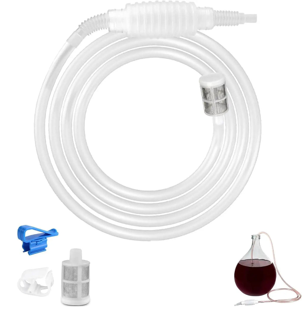 Brew Syphon Tube Set with Fixing Buckle 1.9m Home Brew Beer Siphon Filter Syphon Pump Liquid Sucker Pump for Wine Brewing Making