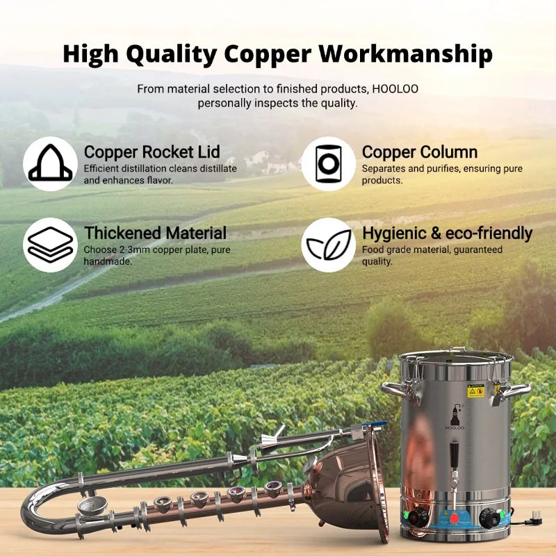HOOLOO RST30 Distiller Home Electric Alcohol Still 110/220V Copper Rocket Lid Column For DIY Brandy Whiskey Rum And Other Spirit